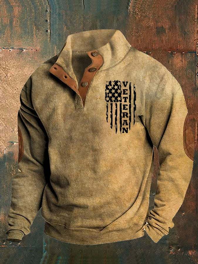 Men's Aintage Veteran Flag Print Sweatshirt