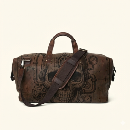 Vintage Tattoo Art Leather Edgy Graphics Duffel Bag