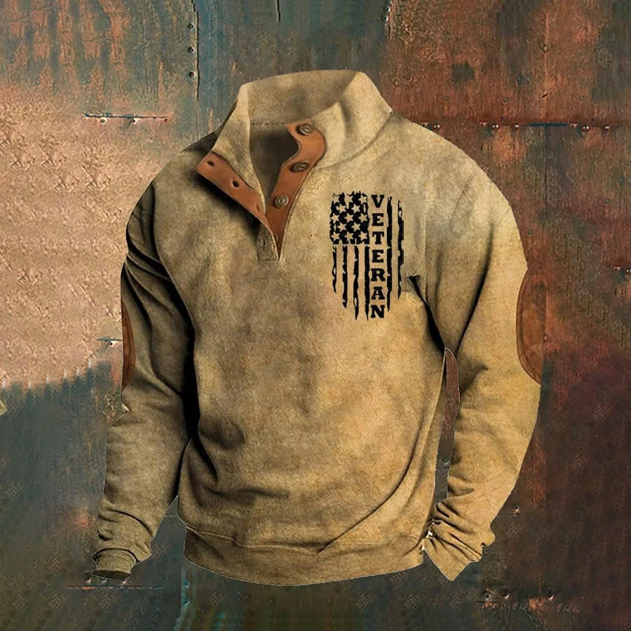 Men's Aintage Veteran Flag Print Sweatshirt