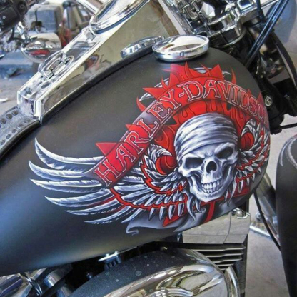 Gothic Winged Skull with Red Flames Custom Motorcycle Sticker