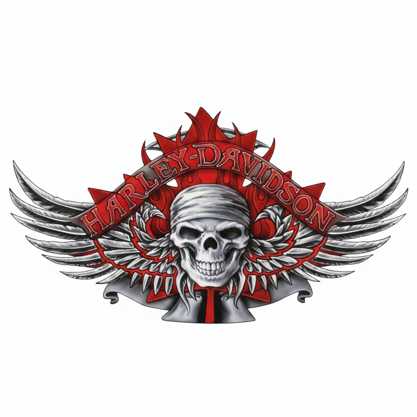 Gothic Winged Skull with Red Flames Custom Motorcycle Sticker