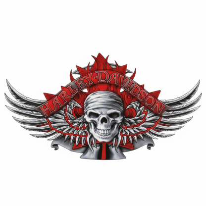 Gothic Winged Skull with Red Flames Custom Motorcycle Sticker