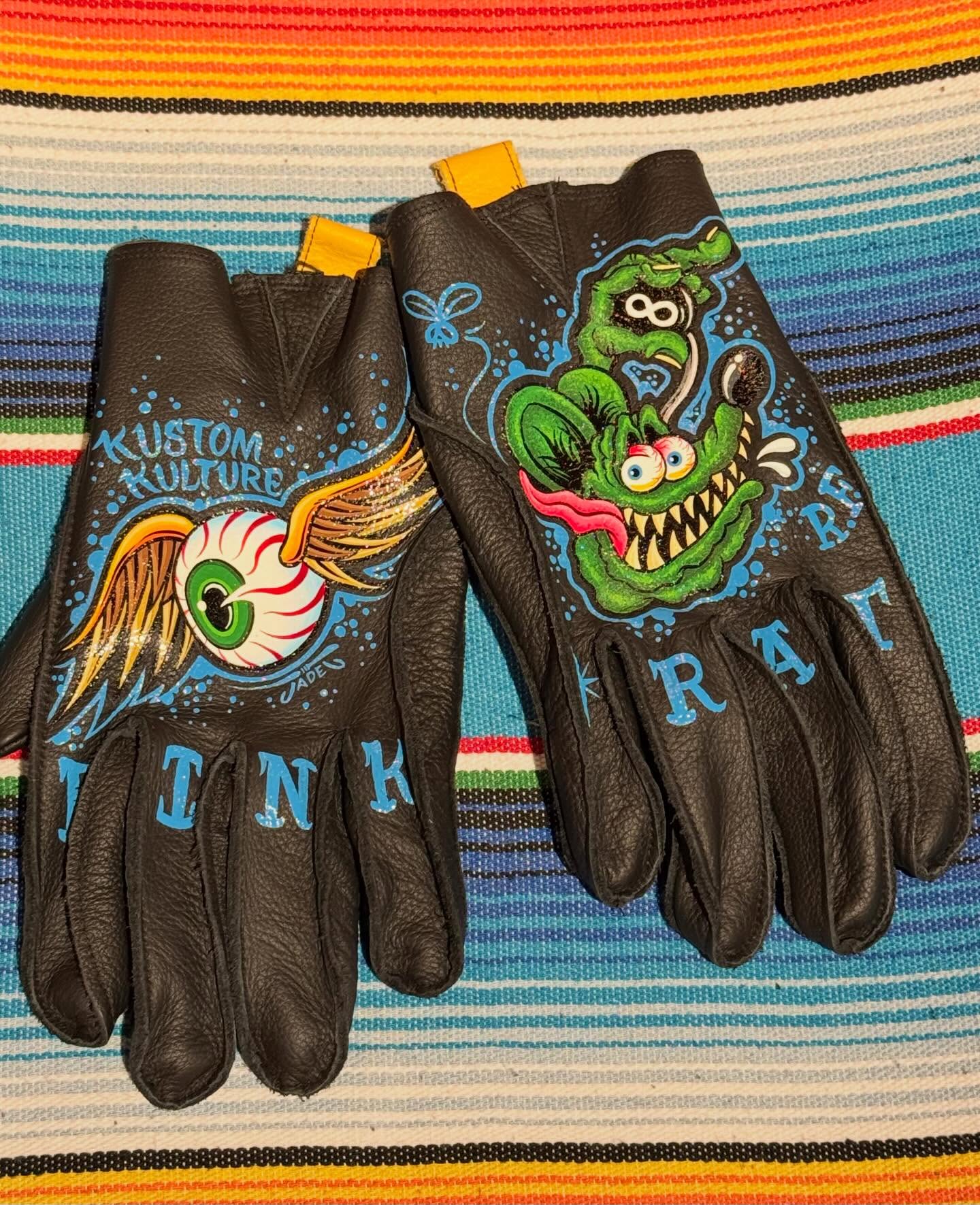 Vintage Style Pattern Motorcycle Riding Gloves（Hand-drawn limited edition）