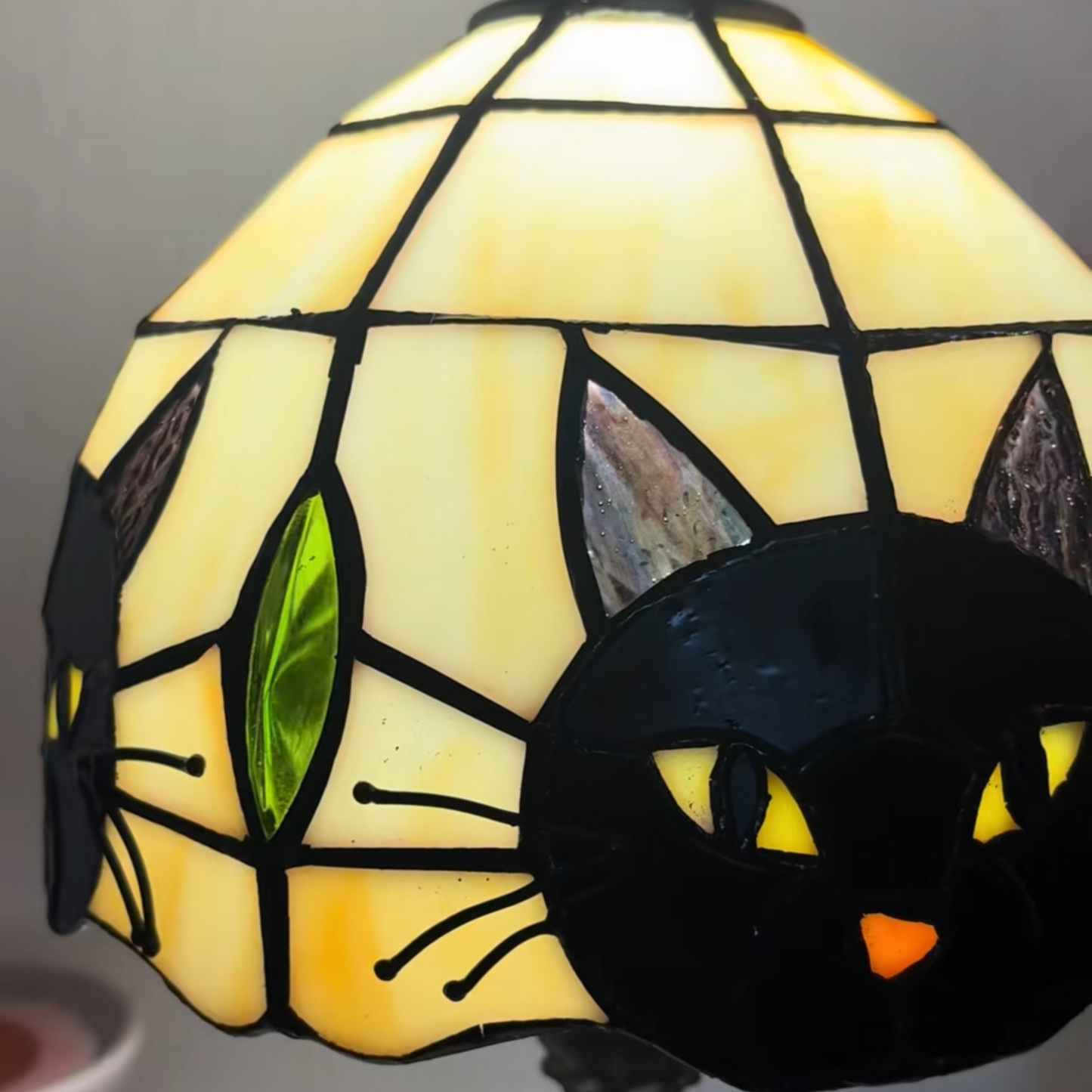 Tiffany Style Black Cat Stained Glass Vintage Bedside Table Lamp