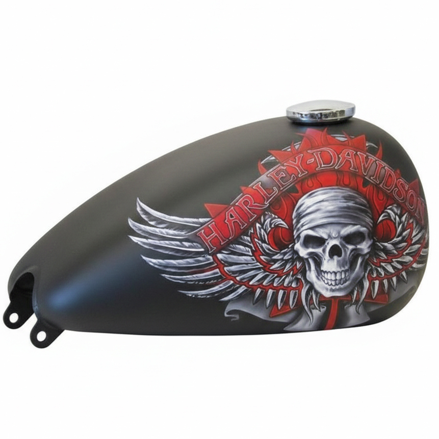 Gothic Winged Skull with Red Flames Custom Motorcycle Sticker