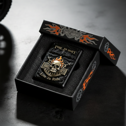 Flaming Skull - Matte Black "Live To Ride" Tactical Lighter