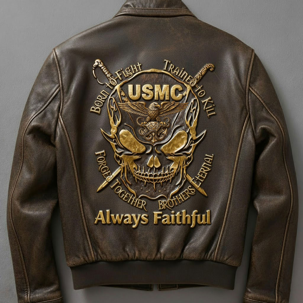 Born to Fight, Trained to Kill" Military Leather Jacket
