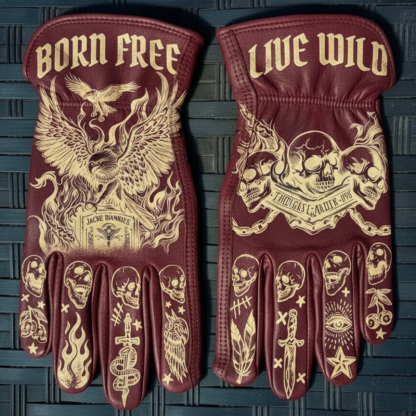 Freedom Spirit Eagle Tattoo Print Vintage Leather Work Gloves