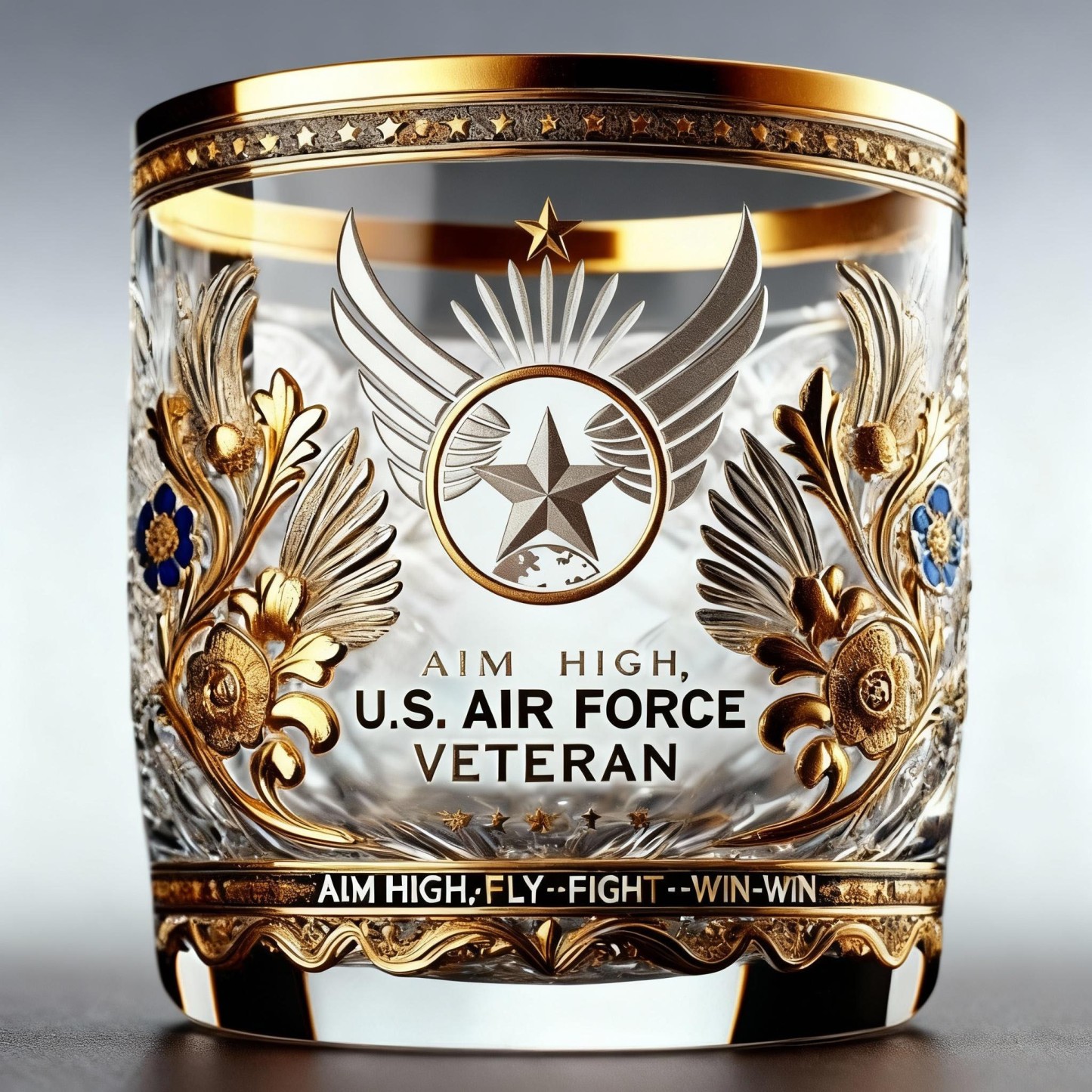 U.S. Air Force Veteran Glass – Aim High, Fly, Fight, Win