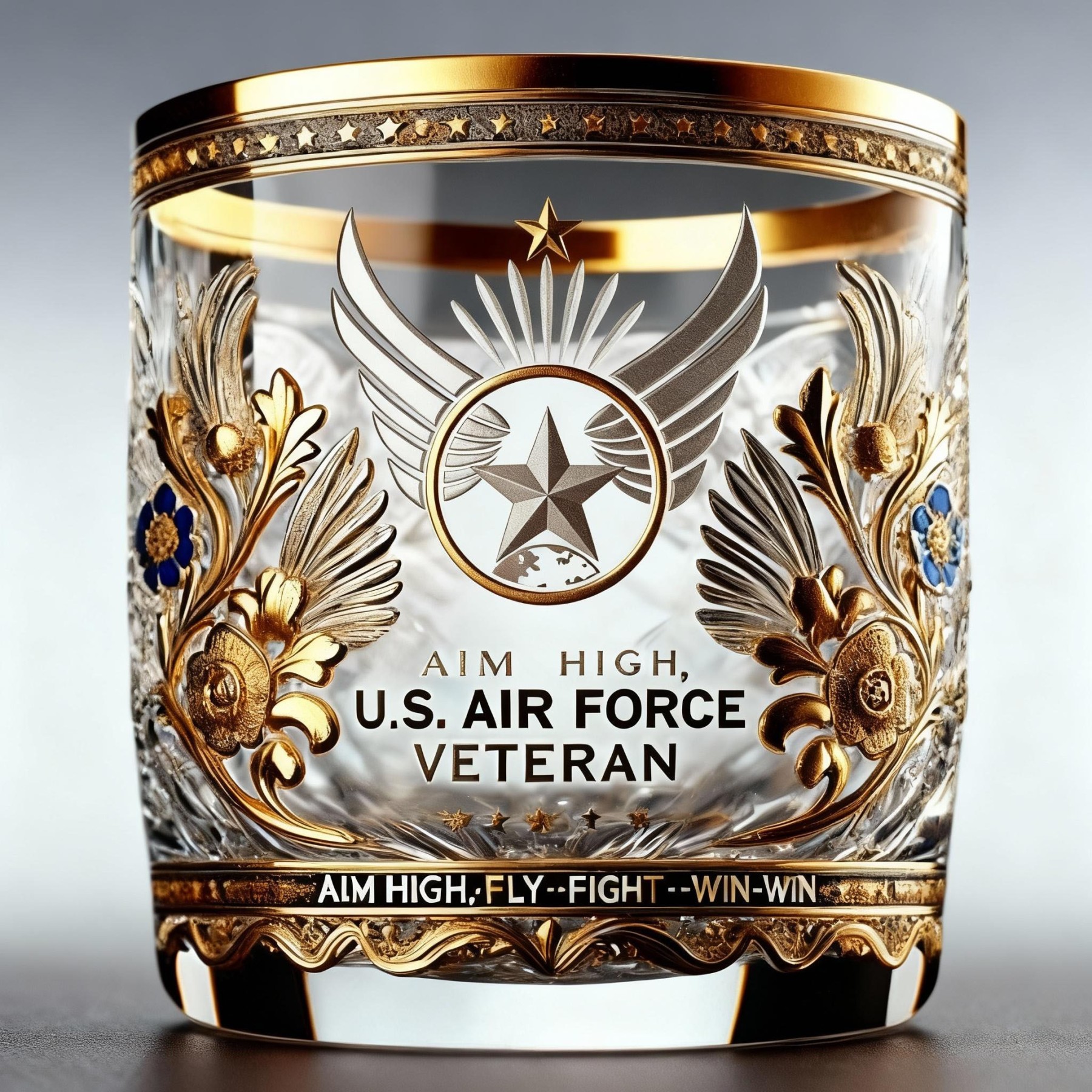 U.S. Air Force Veteran Glass – Aim High, Fly, Fight, Win