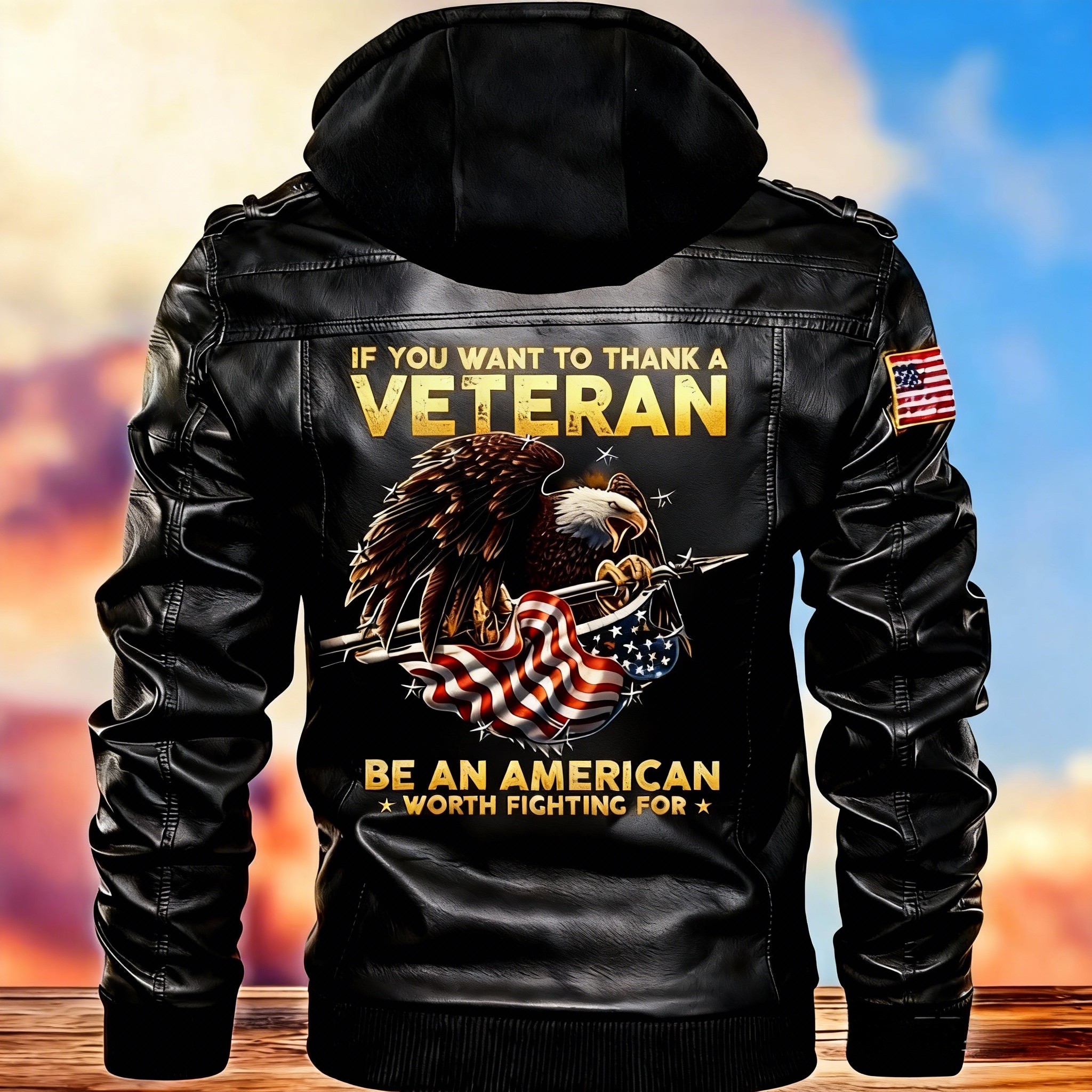 Be An American Worth Fighting For Leather Jacket - Patriotic Veteran Tribute