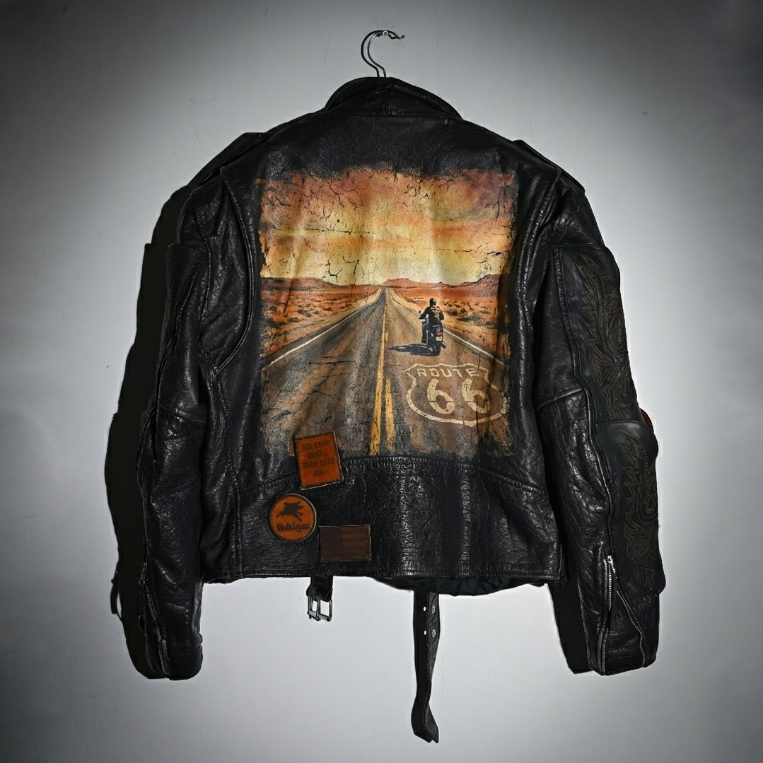 Endless Horizon" Route 66 Distressed Painted Leather Jacket