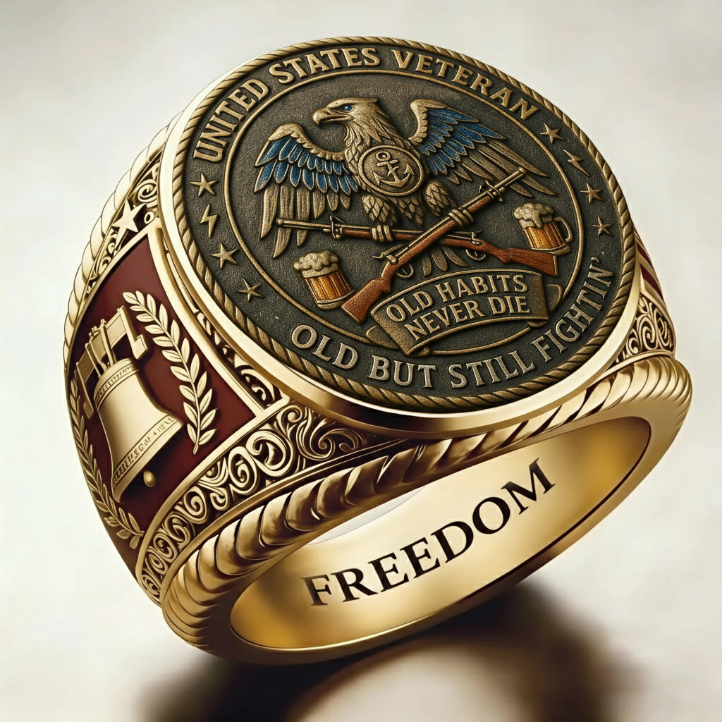 Patriotic American Plated Military Commemorative Ring