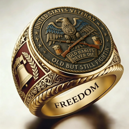 Patriotic American Plated Military Commemorative Ring