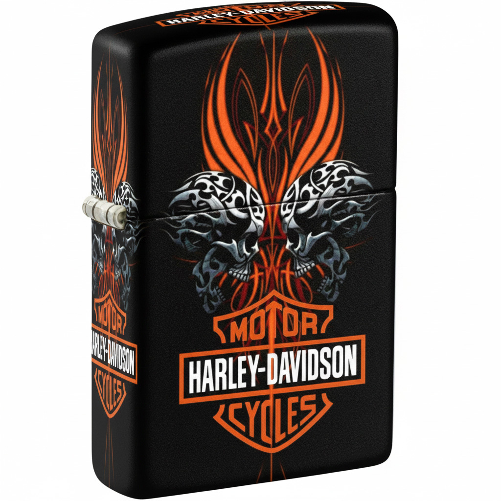 Gothic Tribal Dual Skull Art Matte Black Windproof Lighter