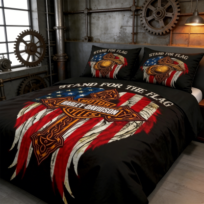 Retro Harley-Davidson style pattern 3-Piece Quilted Bedding Set