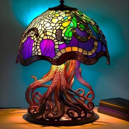 Vintage Stained Glass Octopus Lamp