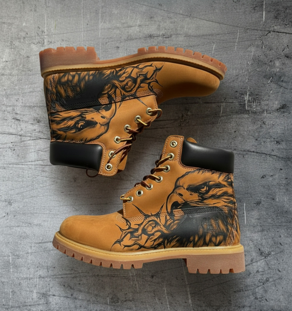 Streetwear Aesthetic Fierce Eagle Graphic Printed Yellow Work Boots