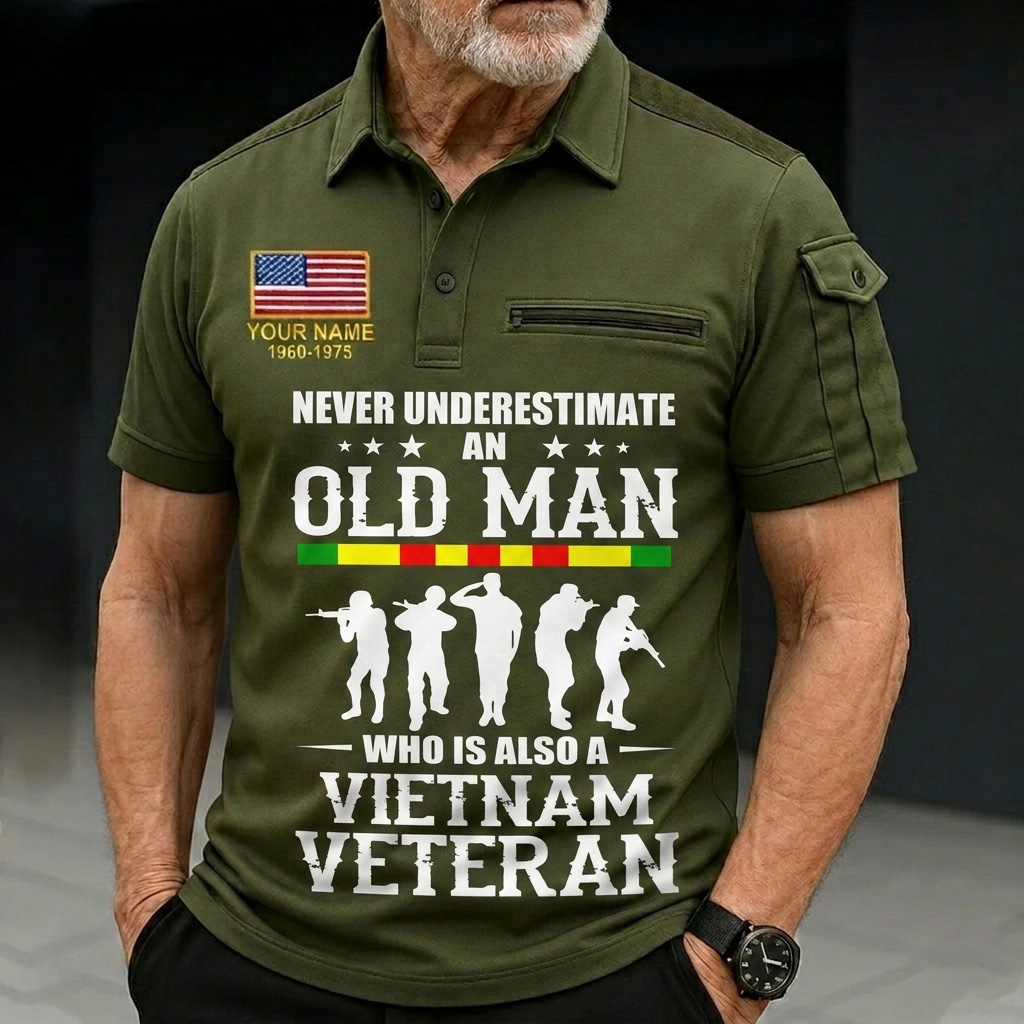Personalized Vietnam Veteran Mens Short Sleeve Polo Shirts With Pocket 