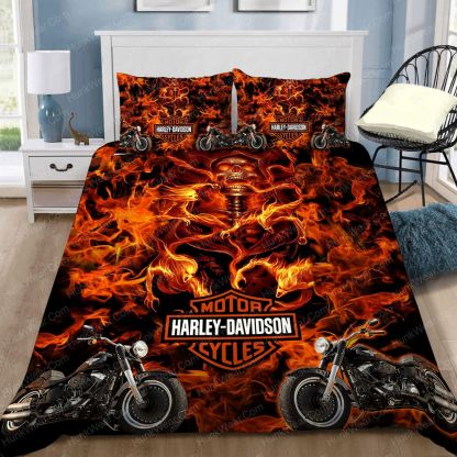 Retro Harley-Davidson style pattern 3-Piece Quilted Bedding Set