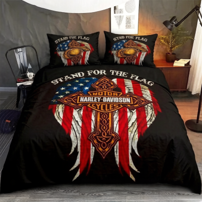 Retro Harley-Davidson style pattern 3-Piece Quilted Bedding Set
