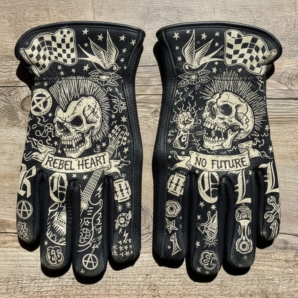 Print Vintage Leather Work Gloves.