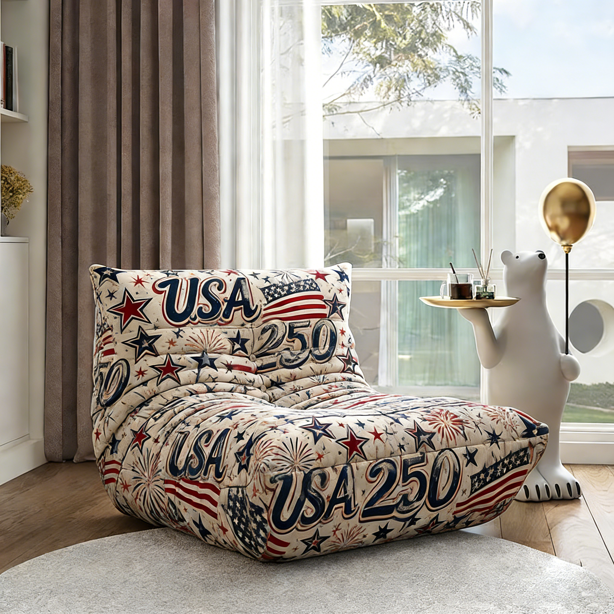 USA 250th Anniversary Vintage All-Over Print Lazy Single Sofa