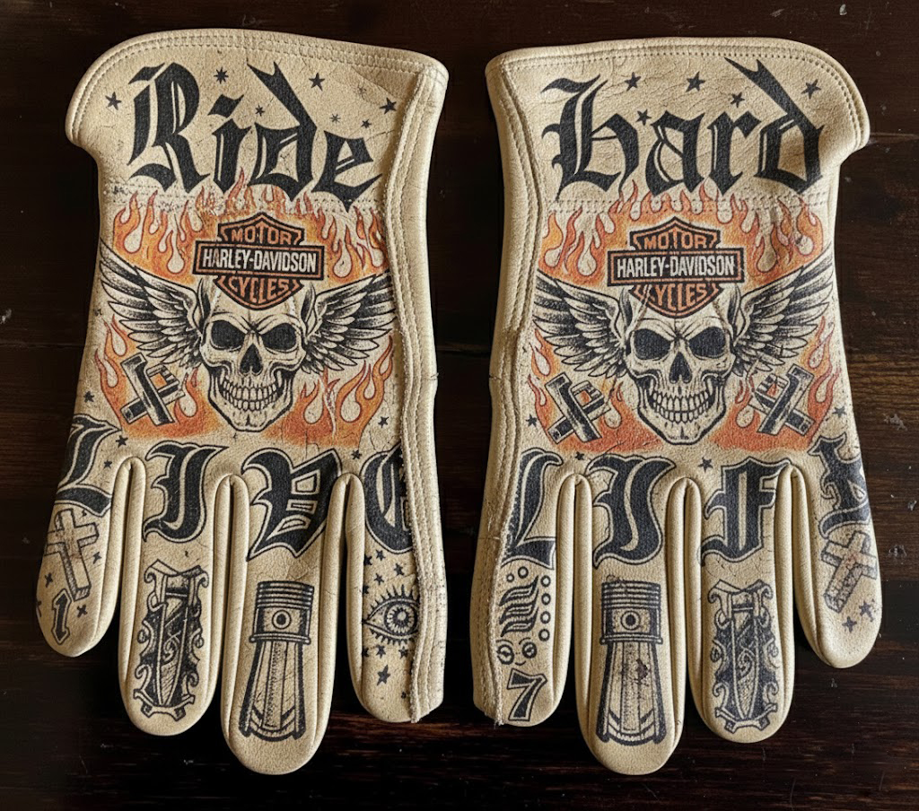 Vintage Style Gothic Pattern Motorcycle Riding Gloves