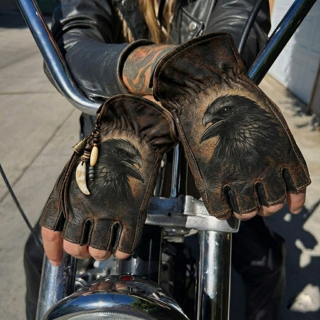 Vintage Biker Half Gloves for Motorcycle Enthusiasts