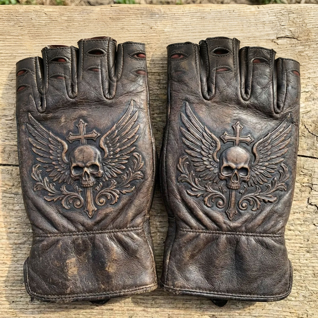 Vintage Biker Half Gloves for Motorcycle Enthusiasts