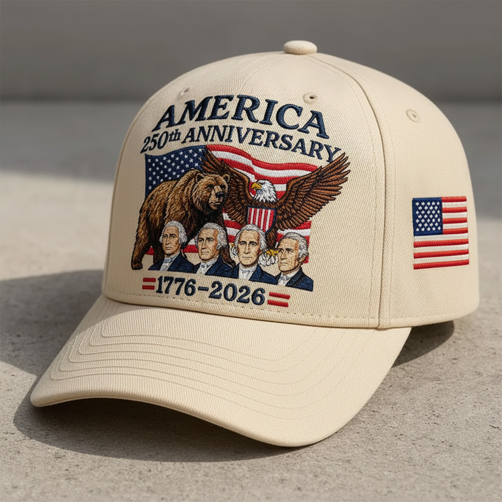   America 250th  Birthday Embroidered Baseball Cap (Presidents & Symbolic Design)