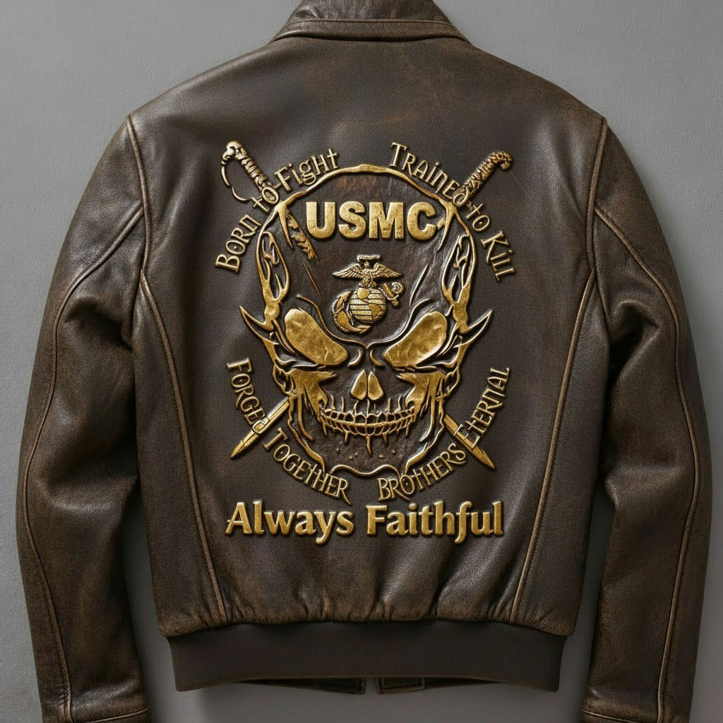 Born to Fight, Trained to Kill" Military Leather Jacket