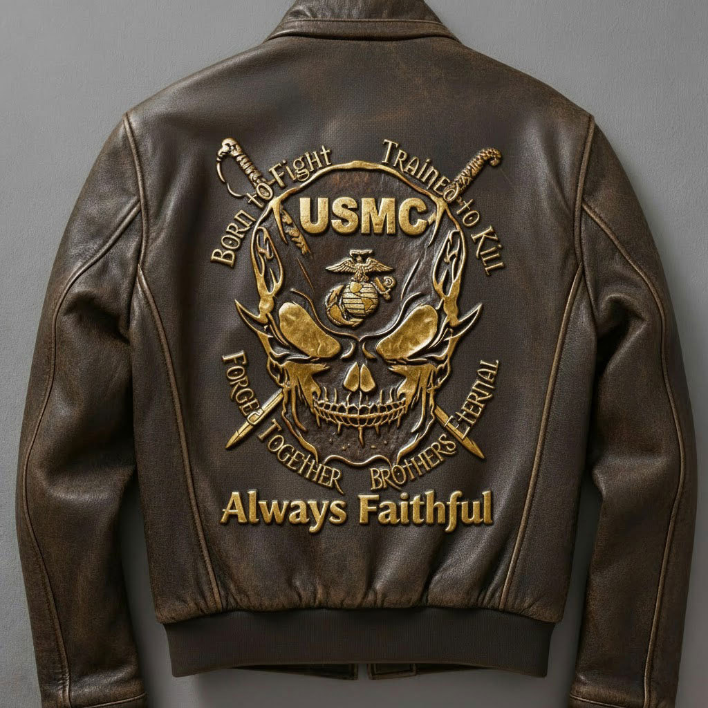 Born to Fight, Trained to Kill" Military Leather Jacket