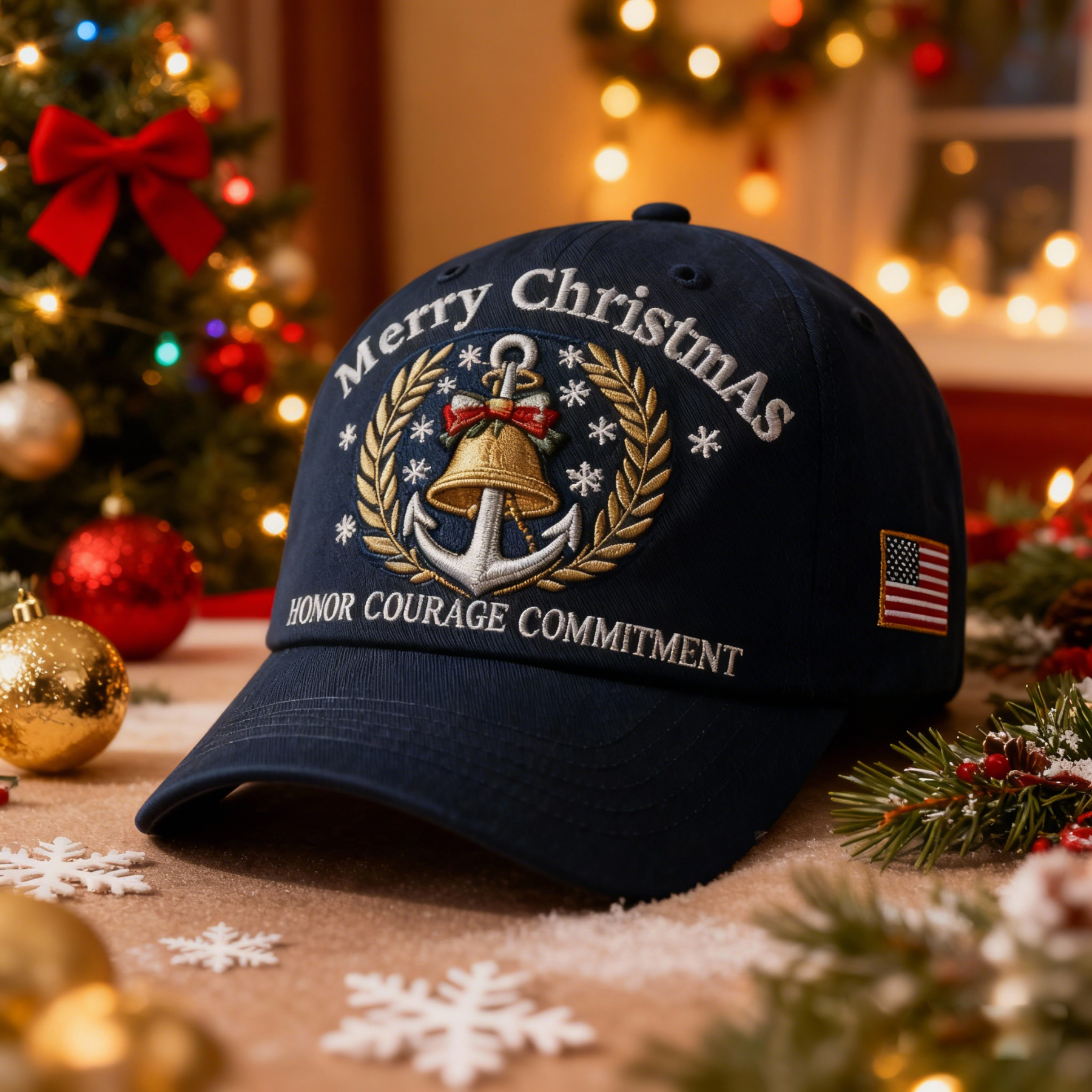 Merry Christmas Cap Featuring Honor Courage Commitment