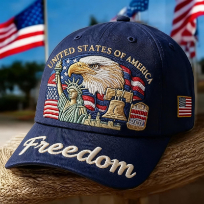 American Spirit: Classic Commemorative Cap with Liberty Bell & Eagle Badge