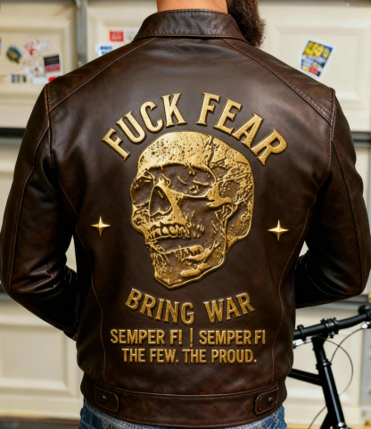 Fuck Fear, Bring War: USMC Semper Fi Skull Leather Jacket