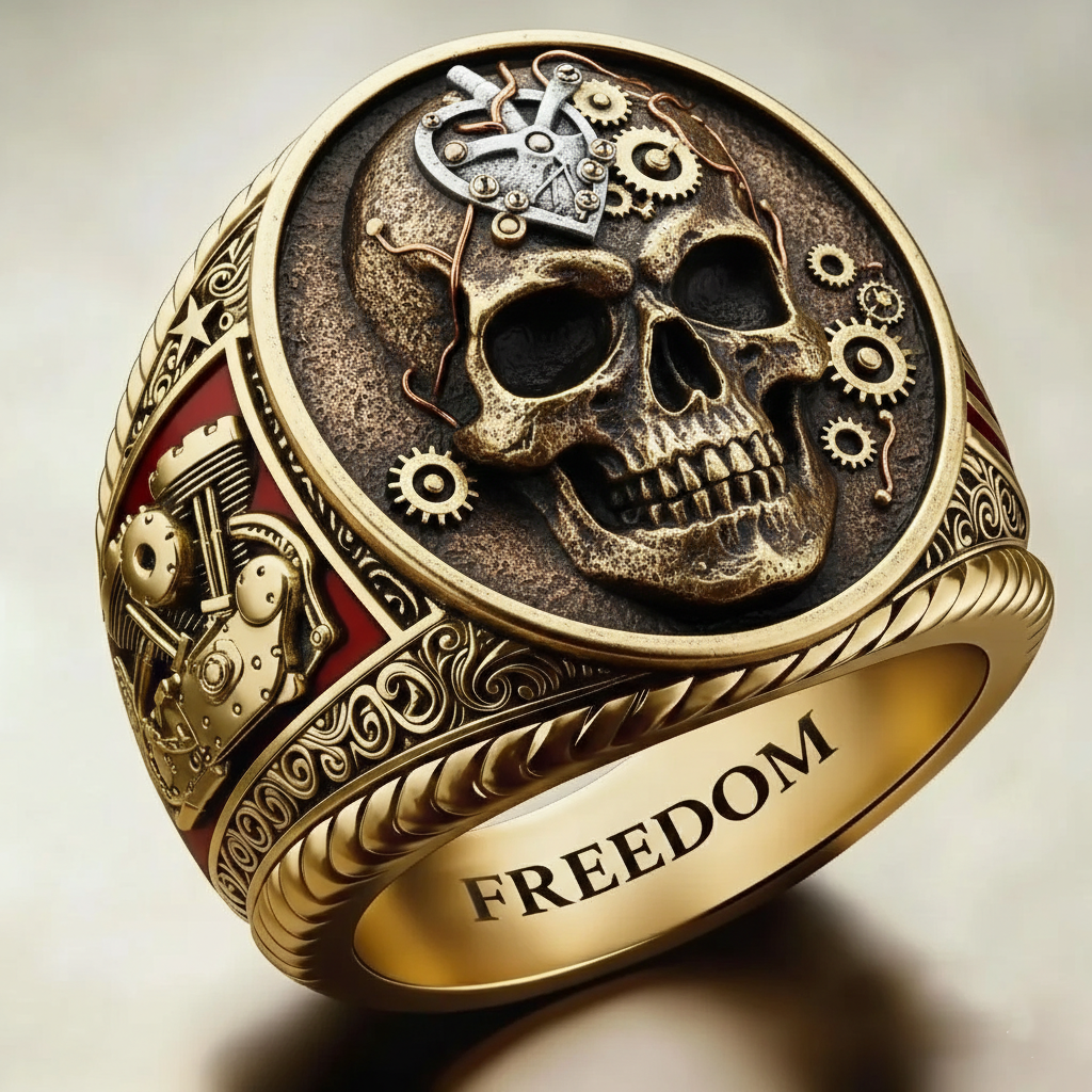 Steampunk Mechanical Gear Industrial Motorcycle Style Signet Ring