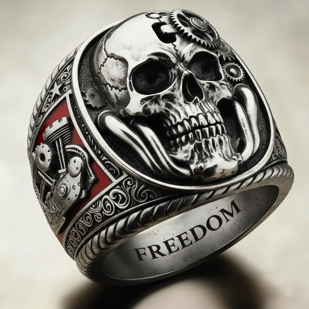 Steampunk Mechanical Gear Industrial Motorcycle Style Signet Ring