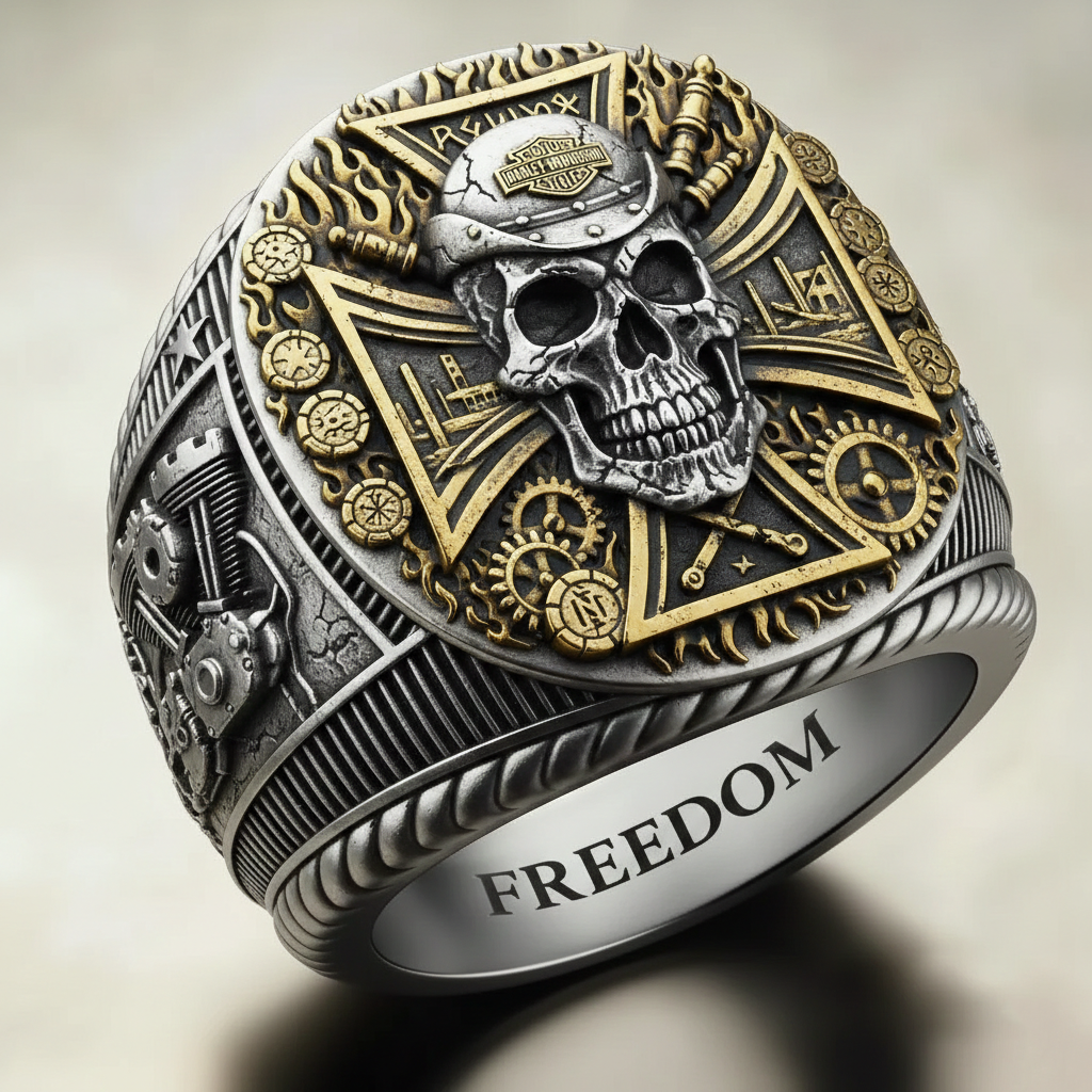 Steampunk Mechanical Gear Industrial Motorcycle Style Signet Ring