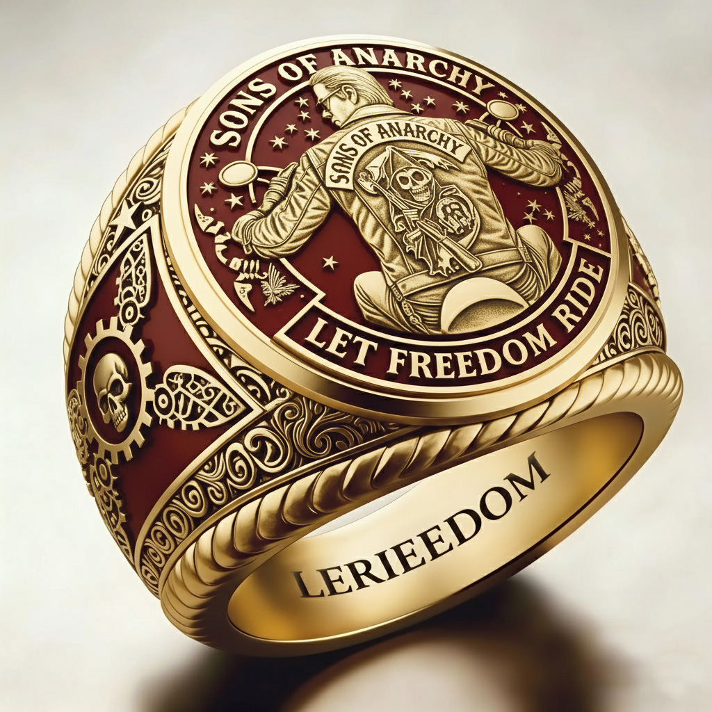 Biker Style Sons of Anarchy Reaper Let Freedom Ride Ring