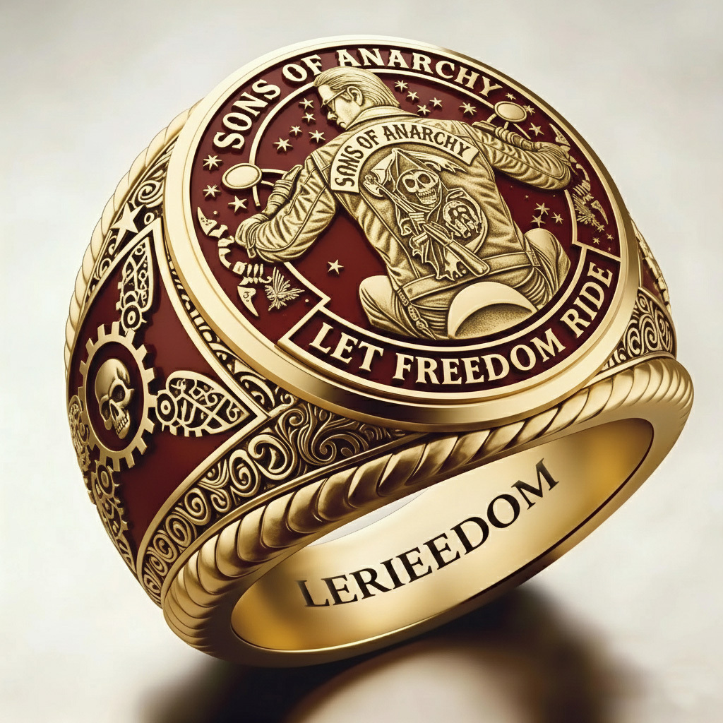 Biker Style Sons of Anarchy Reaper Let Freedom Ride Ring