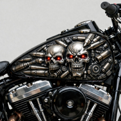 Mechanical dual skulls with silver bullets fuel tank decal