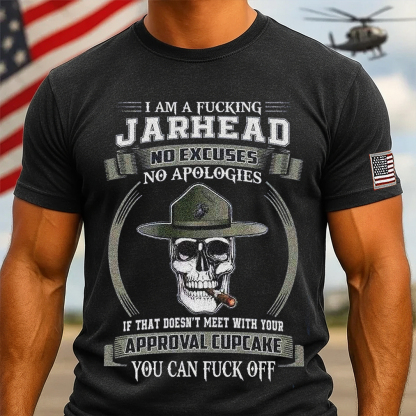American Military - Style "Jarhead" Skull Printed Personalized T-Shirt