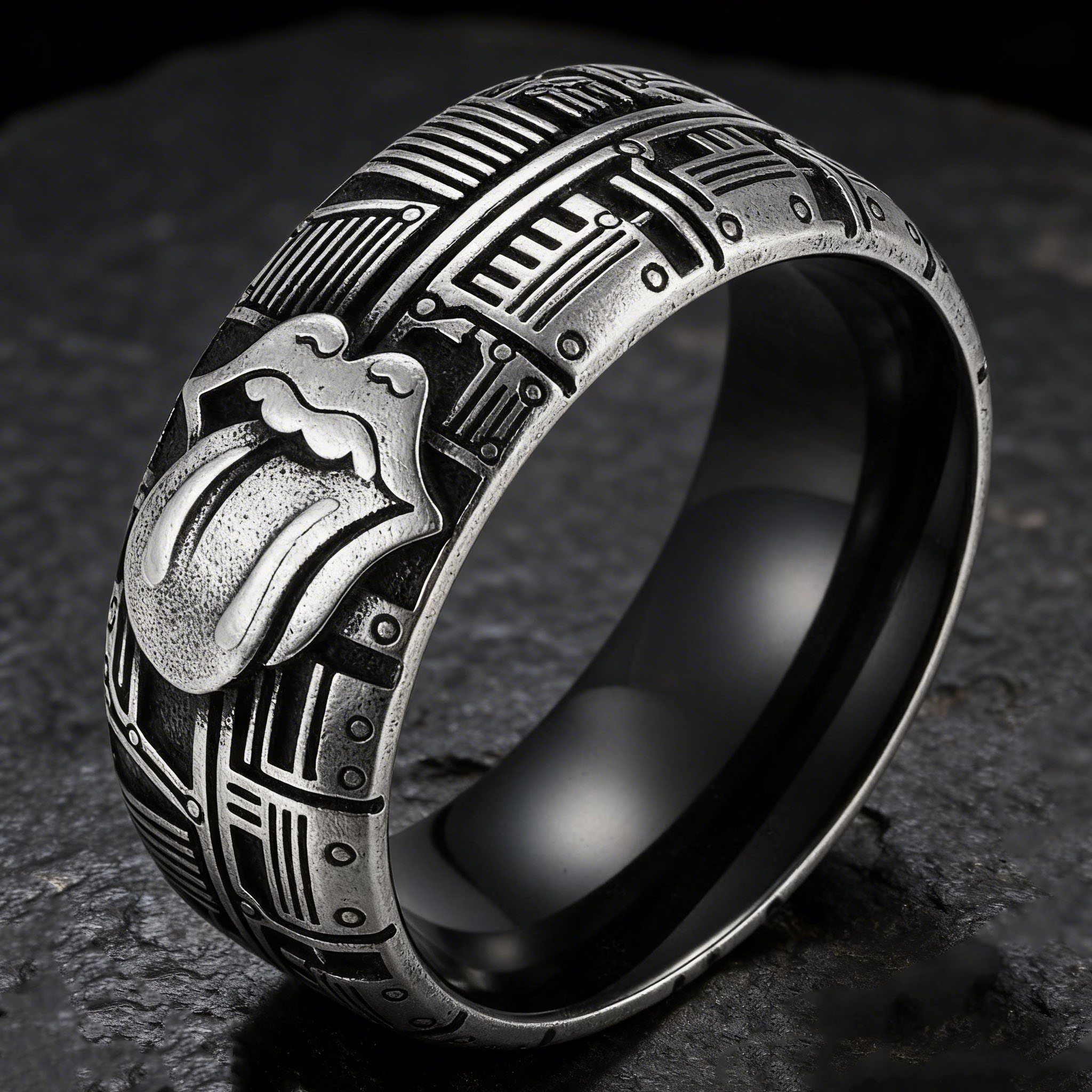 Punk Rock The Rolling Stones Tongue Logo Biker Band Ring