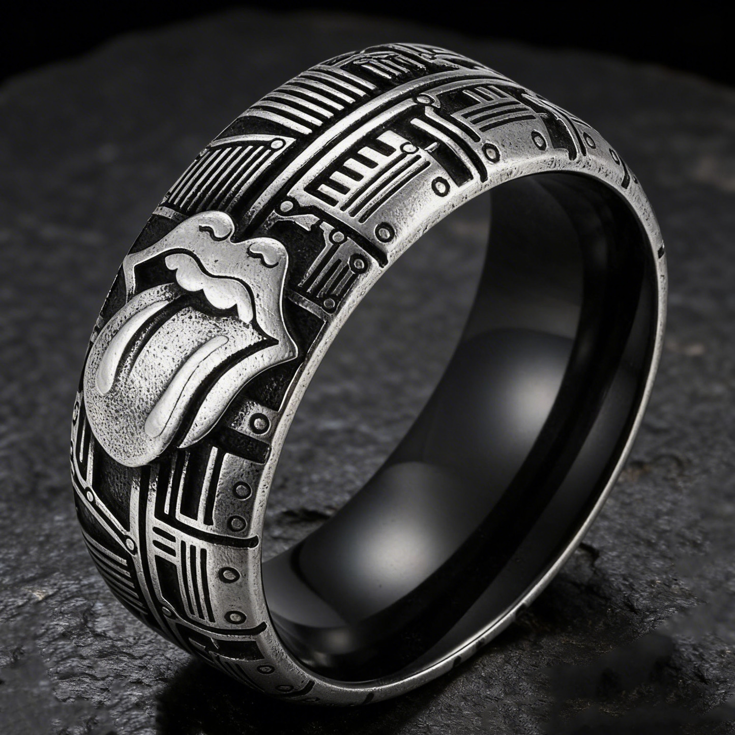 Punk Rock The Rolling Stones Tongue Logo Biker Band Ring