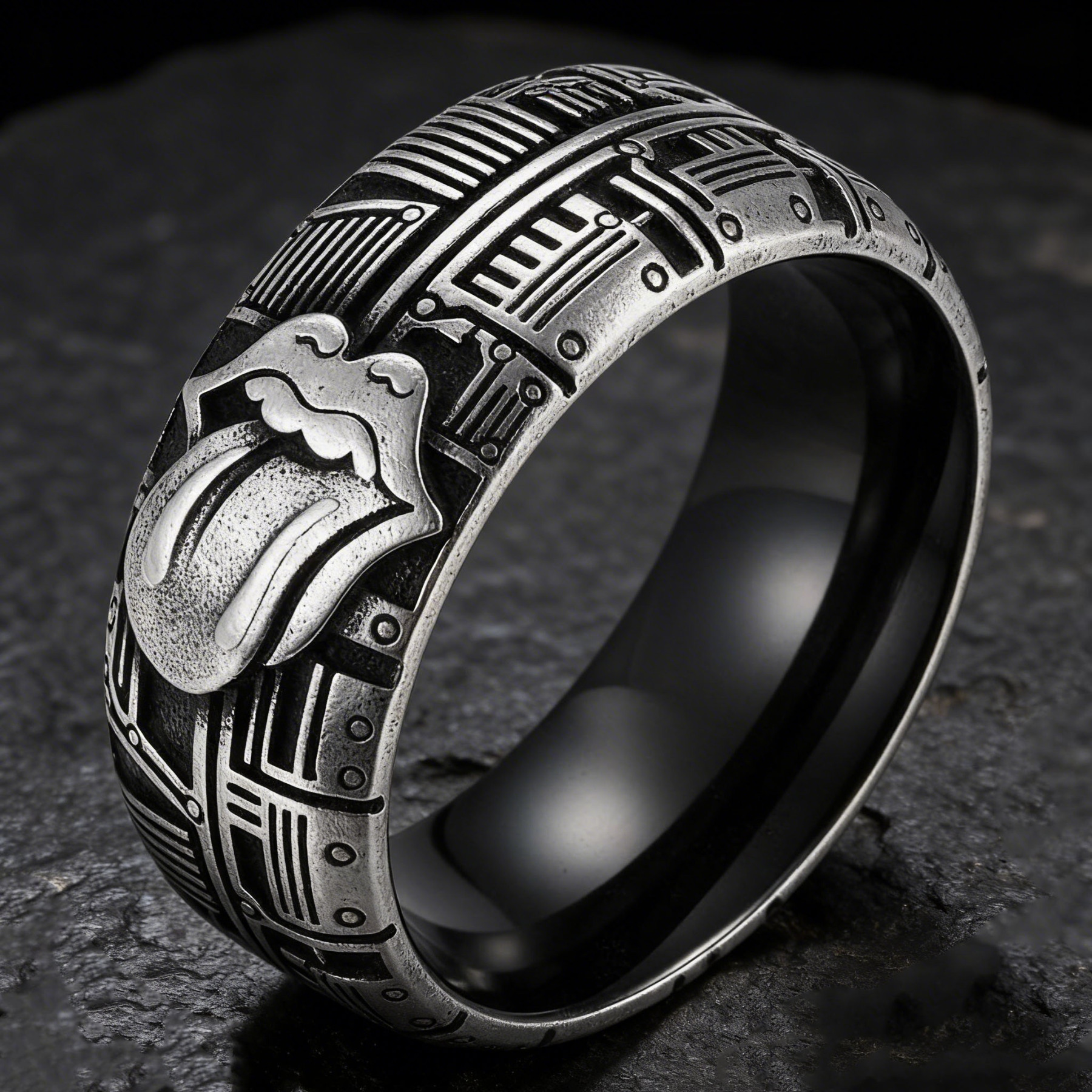 Punk Rock The Rolling Stones Tongue Logo Biker Band Ring