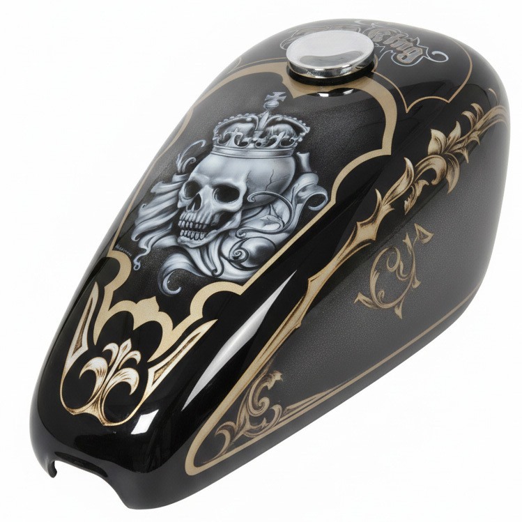 Regal gothic style crowned skull gold filigree Motorcycle Gas Tank Decal