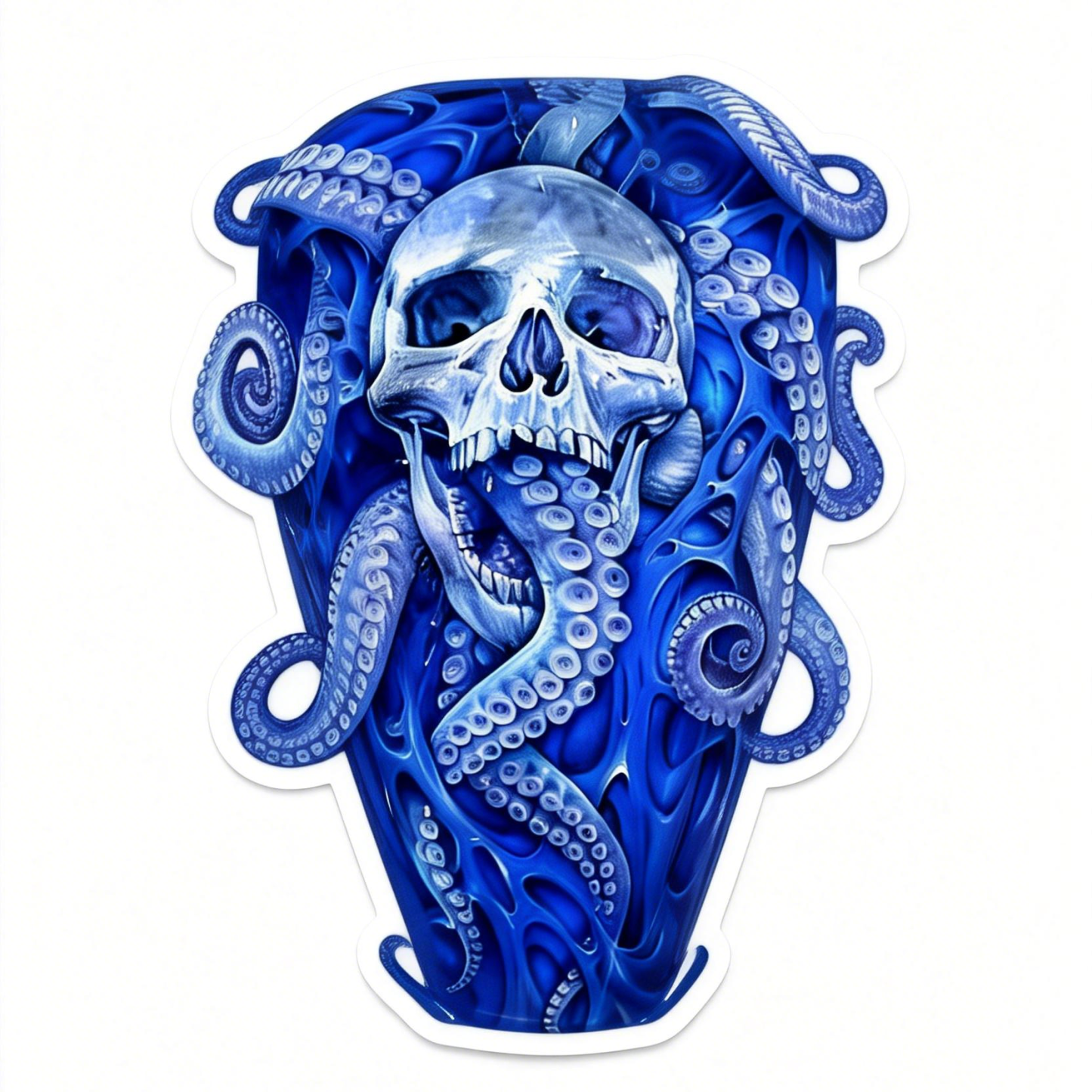 Airbrush Artistic Blue Octopus Skull Surreal Fantasy Motorcycle Tank Decal