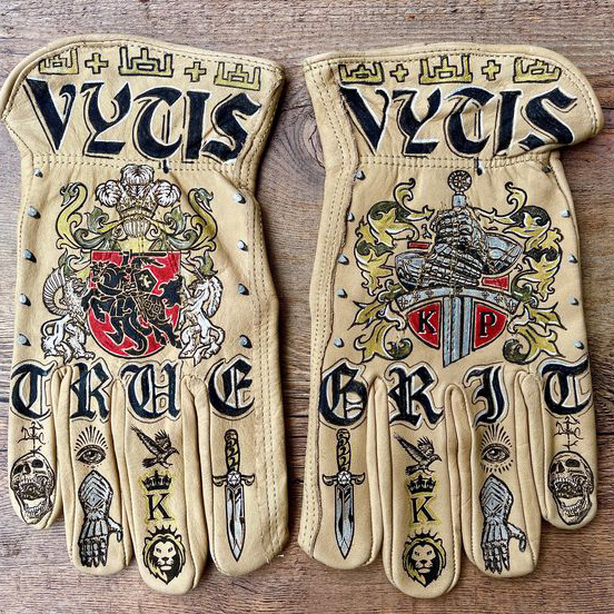 [Copy]American Muscle Style Eagle Skull Engraved Leather Biker Riding Gloves