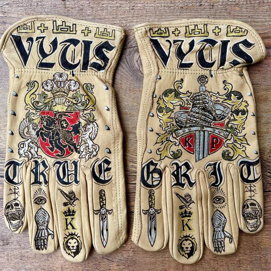 [Copy]American Muscle Style Eagle Skull Engraved Leather Biker Riding Gloves